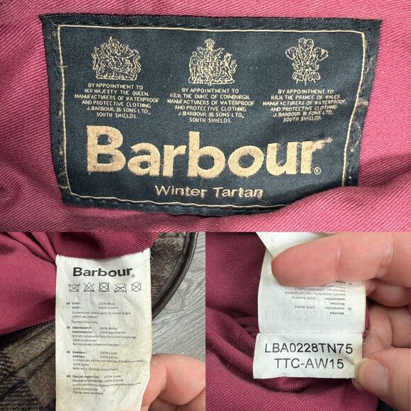 Barbour Winter Tartan Should Tote Zipper Bag Plaid 100% Wool with Cotton Lining - Picture 8 of 12